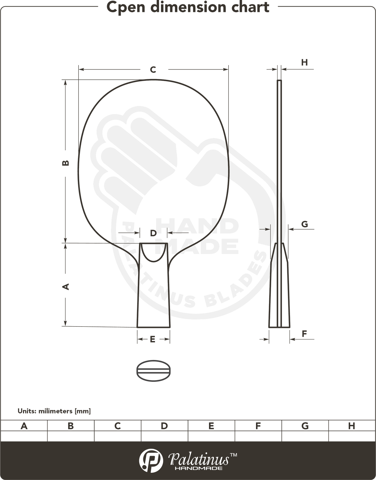 Palatinus Handmade Cpen Dimension Chart